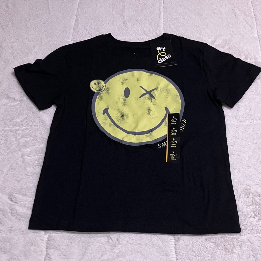 art class Black Tee with Yellow Smiley Face